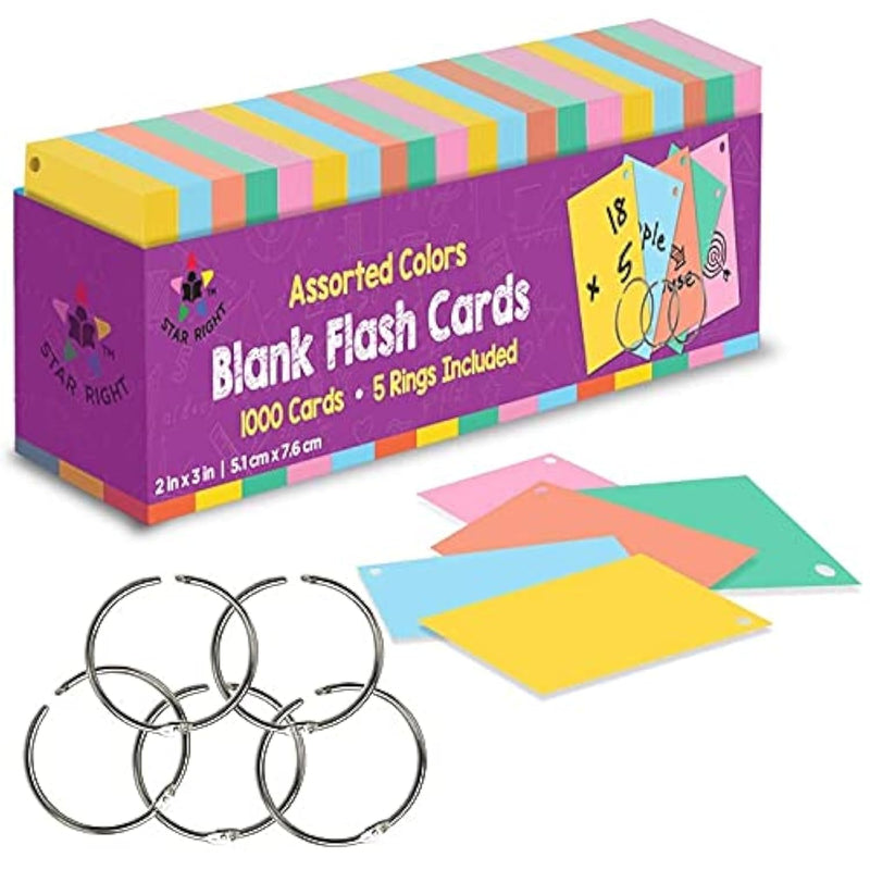 Assorted Colored Blank Flash Cards 2"X3" Blank Index Note Cards, Flash Card