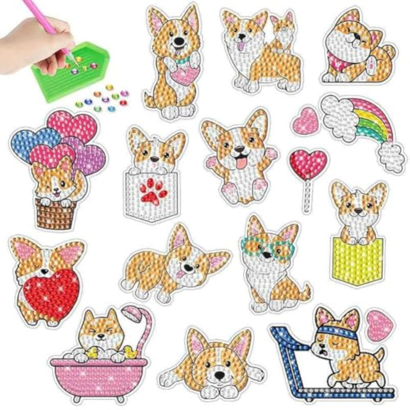 Kawaii Corgi Diamond Art Sticker Kit with Holographic Gems for Kids