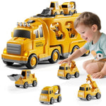 Construction Truck Toys Set For Kids Aged 1 2 3 4 5 6 7 8, Truck Playset With Toy Cars, Light And Sound, Movable Parts Construction Toys For Toddlers, Birthday Gifts For Boys Girls 2-4 4-7