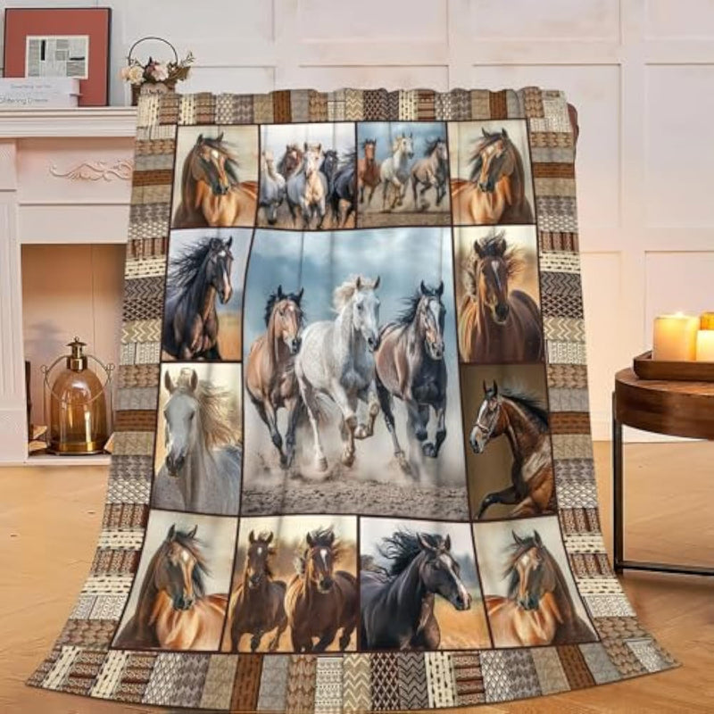 Horse Blaneket Western Horses Fleece Throw Blanket Fuzzy Plush Super Soft Cozy Warm Horse Decor Stuffed Animal Blanket Gifts For Boys Girls Kids Adult Men Women 50"X40"