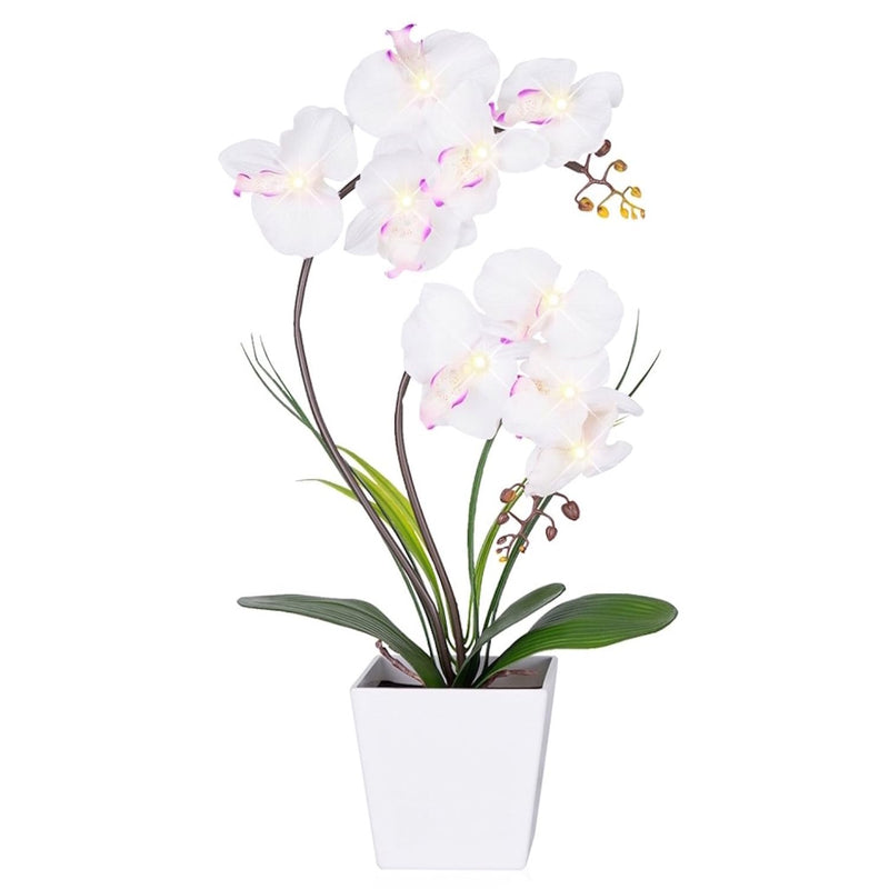 Pre-Lit Artificial Orchid Arrangement, Led Orchid Plant With 9 Lights (White,