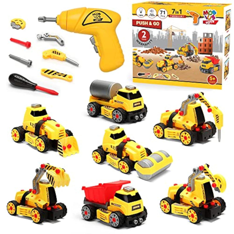 7-In-1 Take-Apart Truck Construction Set – Stem Building Toy W/Drill, Lights & Sounds – Buildable Dump Truck, Excavator & More – Educational Engineering Playset For Kids Ages 3–8