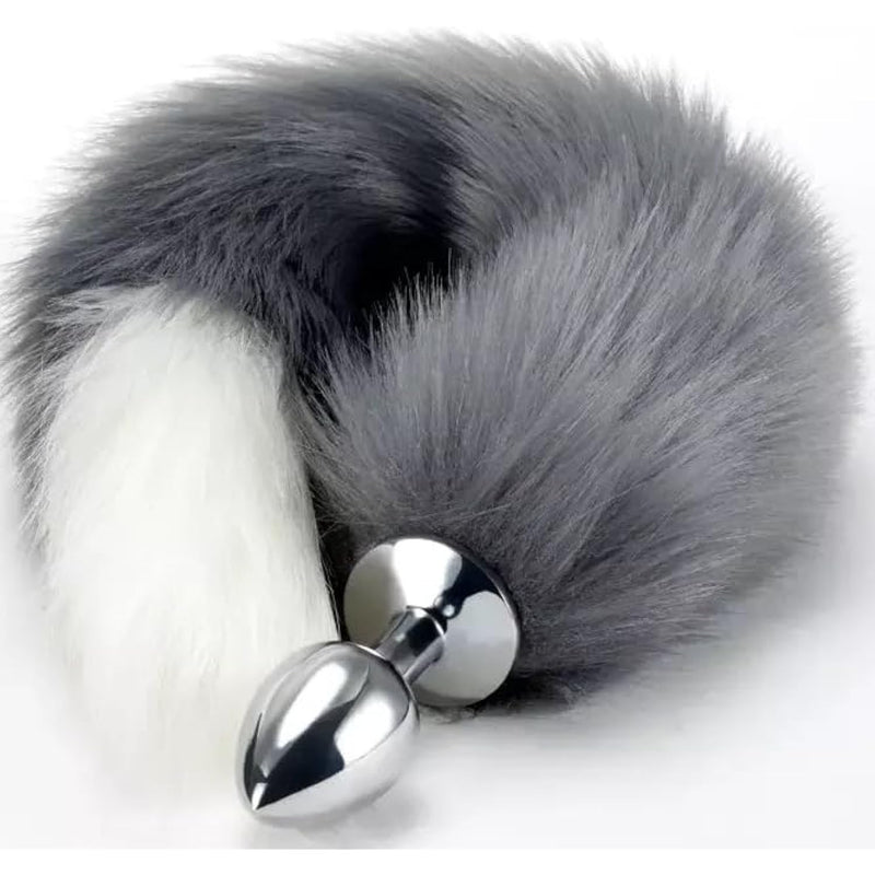 Tail Plug Anal Butt Plug, Butt Plug Faux Fur Tail Anal Sex Toys Buttplug Wolf Tail Toys Stainless Steel But Plug Butt Toys Sex Toys For Women Cosplay Adult Sex Toys For Women Men Couple (Grey)
