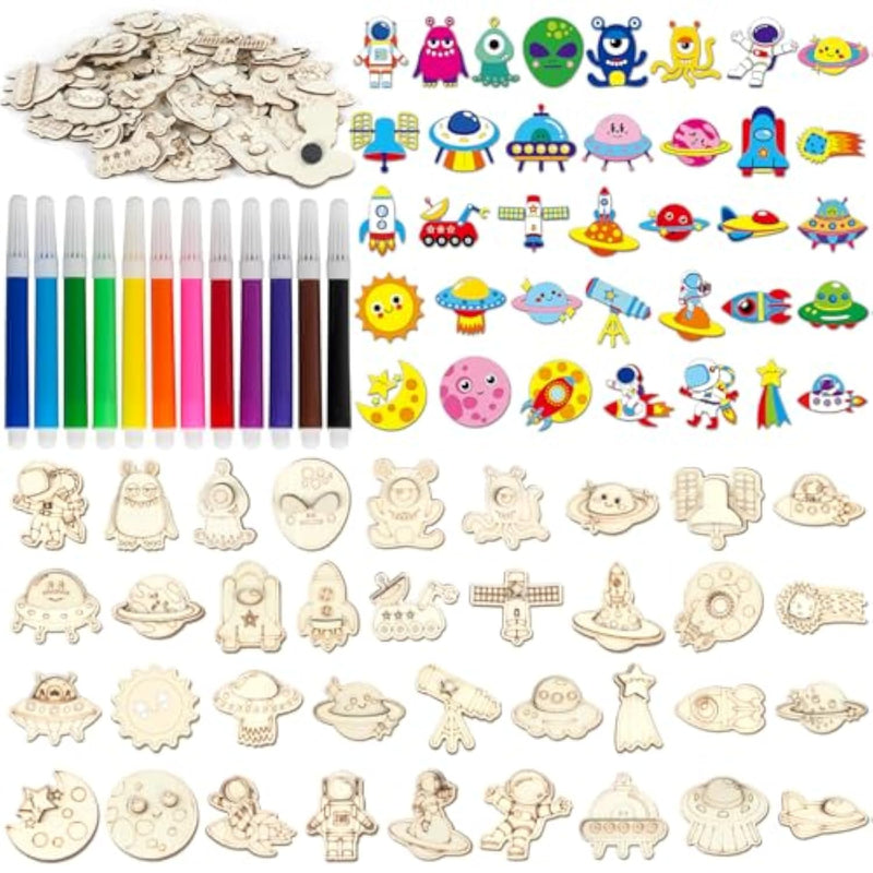 36 Outer Space Wooden Magnet Painting Craft Kit DIY Kids Astronaut Arts Crafts Painting Kit for Kids