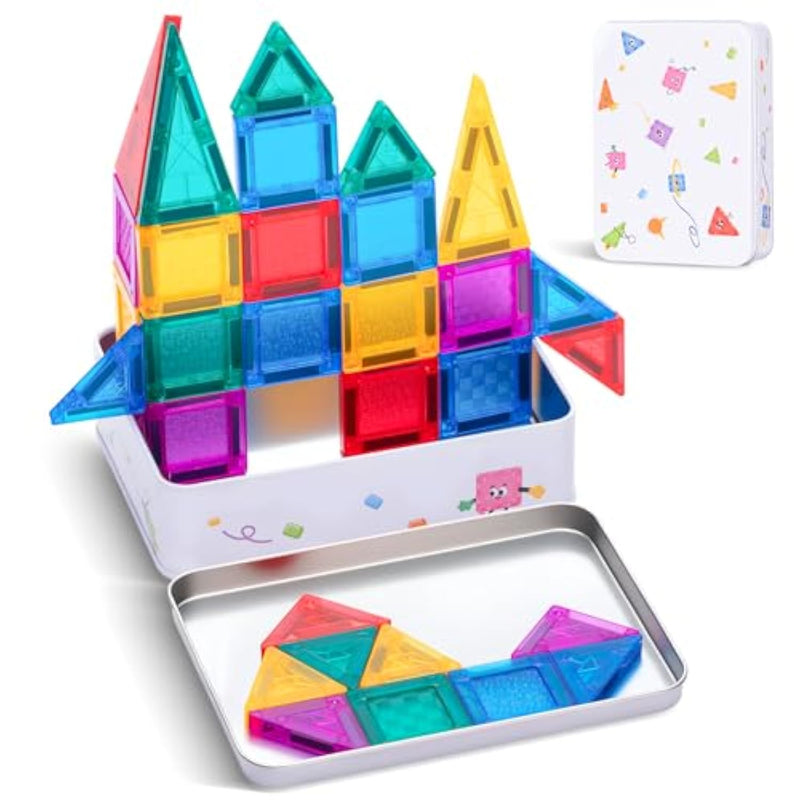 Mini Magnetic Tiles With Iron Case, 60 Pcs Travel Magnetic Toys Set, Magnet Building Block Set, Ideal Travel Companion For Kids 3+, Travel Toys Gifts For Boys & Girls Birthday Christmas