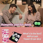 Naughty Blocks - Sex Dice & Tumble Tower Combo Set for Couples Game,48 Wooden Blocks Stacking Tumbling Tower with Intimate Dares for Date Night Anniversary Birthday Valentines Day