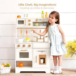 Wooden Play Kitchen For Kids With Ice Maker — Small White Pretend Kitchen Set With Sink, Stove, Oven & Microwave, Utensils And Storage, Montessori Role-Play Toy, Gift For Toddlers Ages 3+