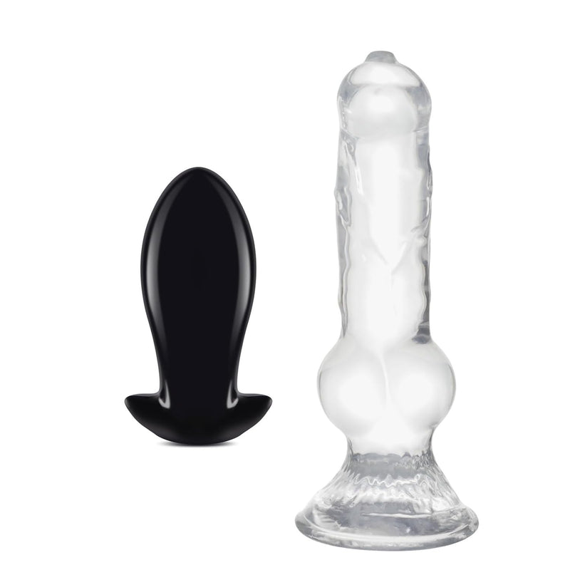 Soft Butt Plug (Black M) + 13 Inch Realistic Huge Wolf Dog Dildo