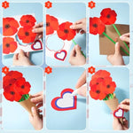 24 Pcs Patriotic Poppy Flower Craft Kit, DIY Paper Bouquet Making Set for Kids