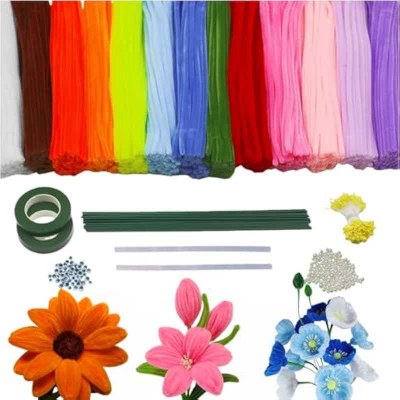 500 Piece Pipe Cleaners Flower Craft Kit, 13 Colors, 12 in x 7mm