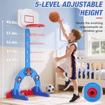 Toddler Basketball Hoop, 3-In-1 Sports Activity Center With Soccer Goal, Golf Game, 5 Height Adjustable Kids Basketball Hoop, Indoor Outdoor Playset Toys Gifts For Boys Girls 3-5, Blue