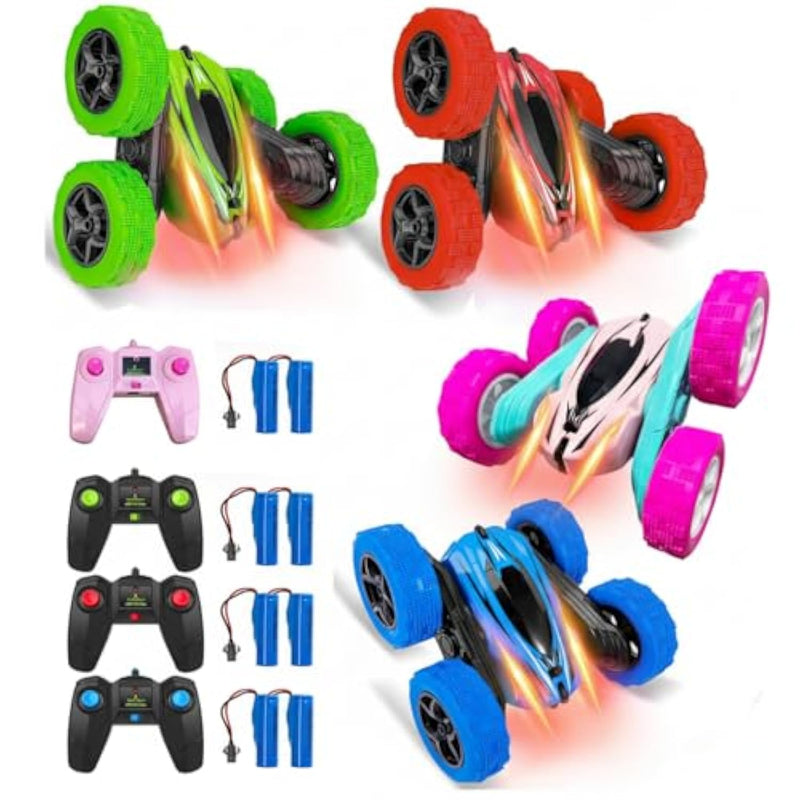 4Pack Remote Control Car ?Rc Car For Kids, 2.4Ghz Rc Stunt Cars With Lights, Drift High Speed 4Wd Off Road Double Sided 360° Rotating Cars For Boys Girls.