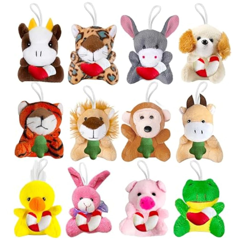 12 Pcs Mini Christmas Stuffed Animal Plush Toys, 3' Animals Keychain Bulk Small Plush Animal Toys Decor For Party Favors Classroom Prize Stocking Fillers