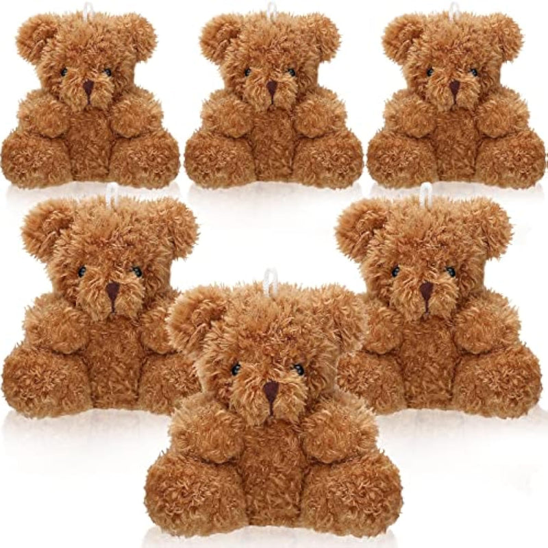 6 Pieces Mini Bear Plush Stuffed 4 Inch Small Bear Bulk Animal Toys For Baby Shower Party Favors Tiny Soft Doll Gifts For Graduation Keychain Bag Charm Supplies(Brown)