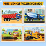 Wooden Puzzles For Kids Ages 4-6, 4 Packs 24 Pcs Construction Vehicle Jigsaw Puzzles For Kids Ages 3-5, Preschool Educational Puzzles Boards Toys Gifts For Boys Girls