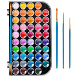 48 Color Solid Watercolor Paint Set with 3 Wooden Brushes for Adults and Kids