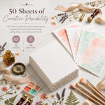 Handmade Watercolor Paper - 50 Sheets, 6 x 4 Inches, 150 GSM Virgin Cotton, Deckled Edge, Off White