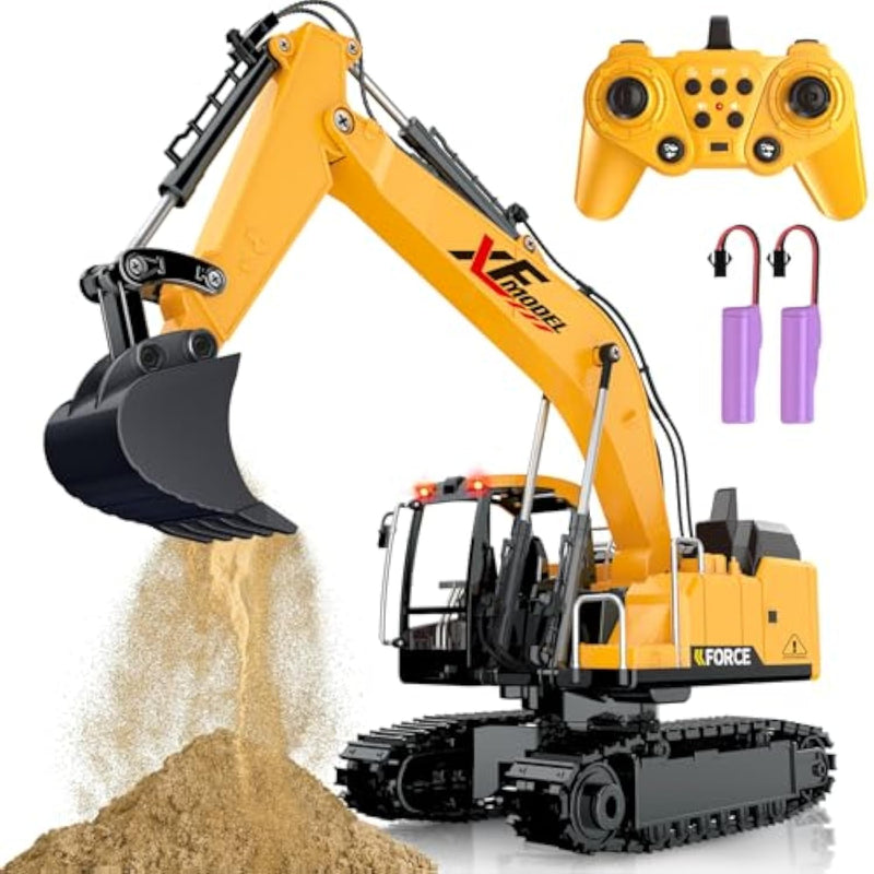 Remote Control Excavator, 13 Channel Rc Excavator Toy For Boys 3-5 4-7 8-12 Year Old, 2.4Ghz Rc Construction Vehicles With Metal Shovel & Light & Sound, Kids Christmas Birthday Gifts