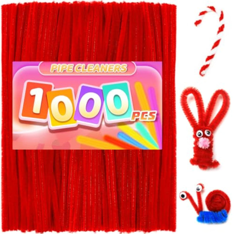 1000 Pcs Red Pipe Cleaners, Chenille Stems for DIY Crafts & Party Decor