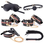 Bdsm Kit Sex Toys Bondage Restraints Set - 6 Pcs Premium Pu Whip Handcuffs Collar Ankle Cuff Blindfold Adjustable Mouth Ball Gag, Sex Things For Couples Kinky And Couple Sex Toys