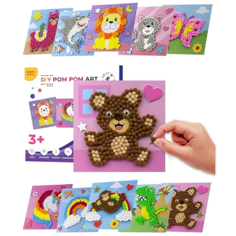 DIY Pom Pom Art Kit for Kids Ages 3-5, Makes 10 Creative Craft Projects