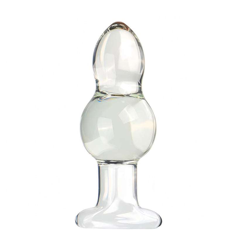 Glass Crystal Anal Butt Plug 2 Beads Design Sex Toys With Safety Base, Transparent Cone Shape Anal Plug Dildo G-Spot Massager Adult Sex Tools For Beginners And Advanced Players (L)