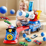 Kids Launching Truck Toys For Boys Ages 3-5, Toddler Track Toy, 4 Mini Diecast Race Cars, Balls Shooting Game, Large Light Sound Carrier Train, Birthday Gifts For 4-6 7 8 9 Yrs Old Child