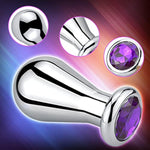 Bulb-Shaped Metal Anal Plug with Purple Gemstones for Prostate Massage and Anal Stretching