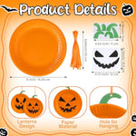 24 Sets Halloween Jack O’ Lantern Paper Plate Craft Kits for Kids, DIY Pumpkin Ornaments