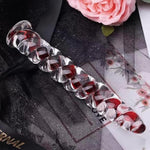 Sweetheart Swirl Glass Dildo & Anal Plug - 7.5 Inch Crystal Adult Sex Toy For G-Spot & Anal Stimulation, Vibrant Red Design, Temperature Play, Safe Borosilicate Glass, Suitable For Men & Women