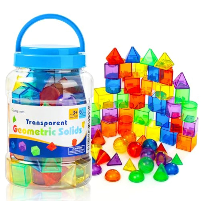 60 Pieces 3D Shapes For Teaching - Geometric Solids For Kids,Light Table Manipulatives,Translucent Toy For Light Table