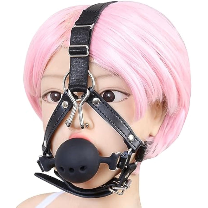 Bondage Bdsm Head Harness Mouth Ball Gag Mask Mouth Gag Silicone With Nose Hook Gag Ball Mouth Gag Head Harness Fetish Slave Sex Toy Ball Gag Head Harness Mouth Gag Ball Fetish Restraints