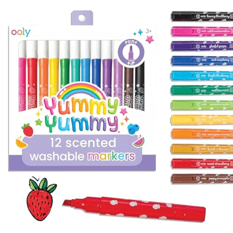 12 Color Fruit Scented Markers for Kids, Vibrant Rainbow Art Set