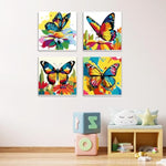 4 Pack Colorful Butterflies Framed Canvas Paint by Numbers Kit for Kids and Adults