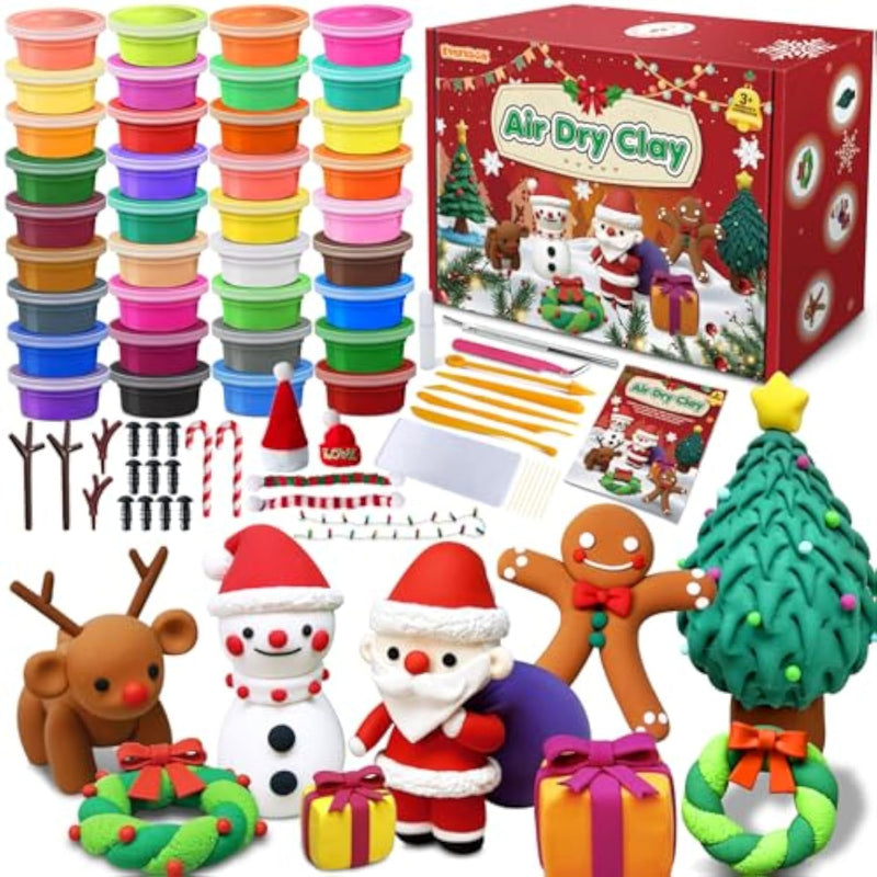 36 Color Christmas Air Dry Clay Kit for Kids with Accessories & Modeling Supplies