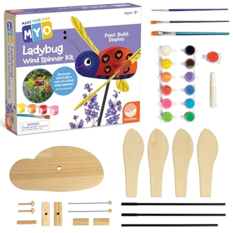 MindWare Make Your Own Ladybug Wind Spinner Wood Craft Kit for Kids Ages 8 and Up