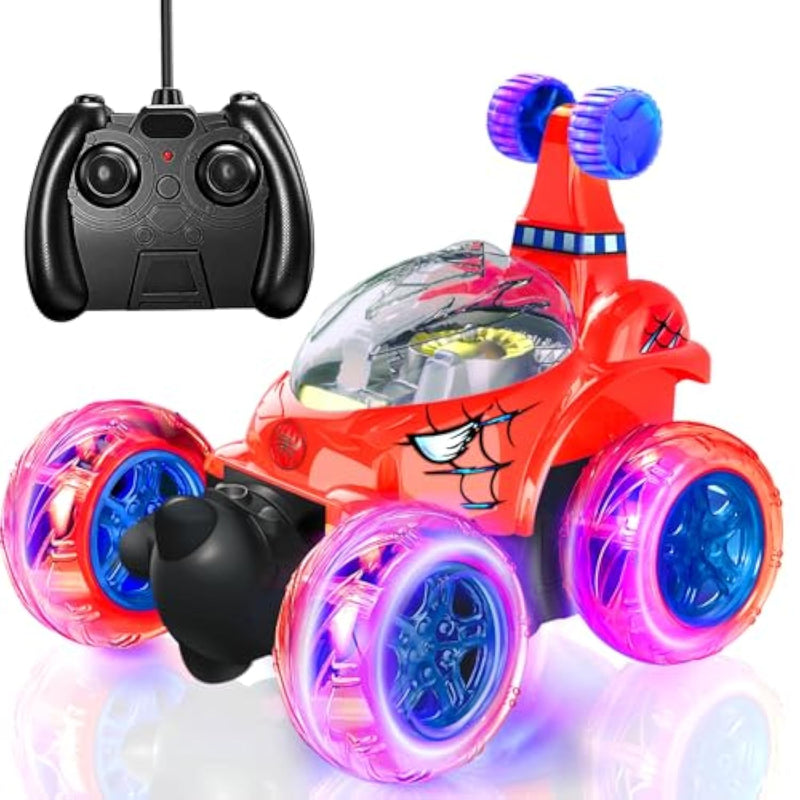 Spider Remote Control Car For Kids 3 4-8 Years Old-Remote Control Stunt Car With Lights & Music 360° Rotation Rc Vehicle Great, Red