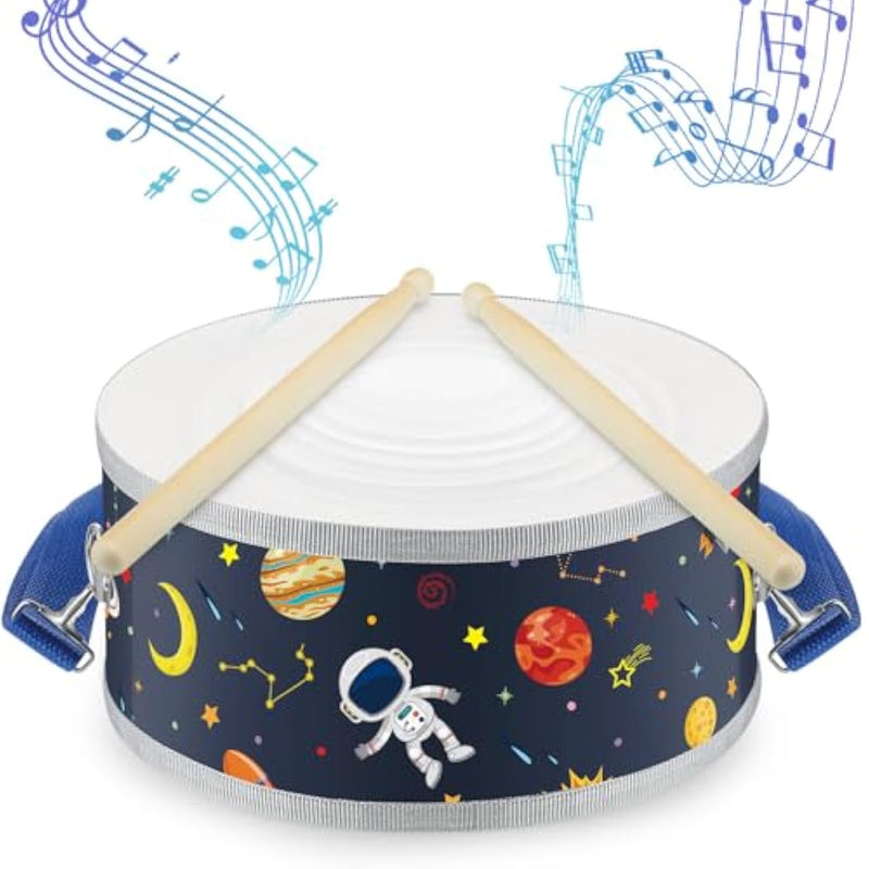 1 Pc Kids Drum Set, 8 Inch Toddler Drum Wooden Toy With Adjustable Strap And 2 Drumsticks, Educational Sensory Musical Instrument For Toddlers Kid Baby Boys Girls Gift(Space)