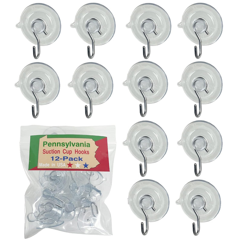 Scb-12 Pak Small 1 1/8-Inch Pennsylvania Heavy Duty Suction Cup Hooks For Glass