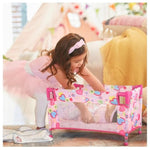 Toy Baby Doll Crib For 18'' Dolls, Cute Pink Heart Designed Baby Doll Bed With Carry Bag, Toy Crib Doll Furniture For 3 Years+ Girls