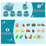 Silicone Tea Set, Silicone Tea Party Set, Pretend Play Tea Party Set For Girls, Food Grade Kids Kitchen Tea Set Accessories For Party (Blue)