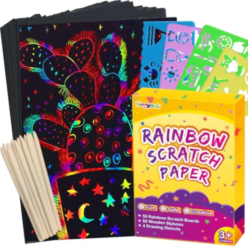 100 Pcs Rainbow Scratch Paper Art Kit for Kids Arts and Crafts