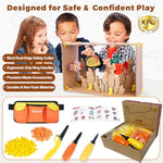 Cardboard Construction Tools Kit 124-Pieces With Waist Bag, Safety Ring Saw, Screwdriver, Waist Bag And Gift Box – Safe Diy Construction Kit For Children’S Creative Building & Crafting