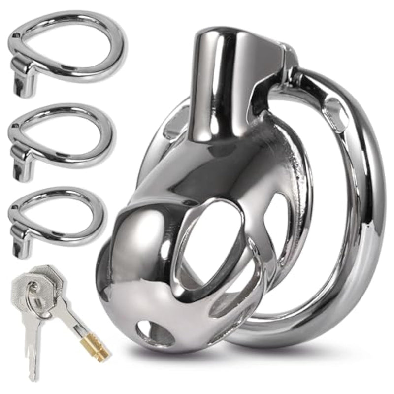 Metal Chastity Device With Anti-Slip Waist Belt, Adjustable Rings & Lock, Stainless Steel Penis Cage For Men, Cock Cage Sex Toy, Comfortable Wear, Waterproof Design