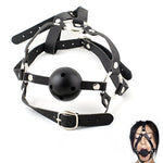 Leather Breathable Ball Gag Pouch Harness Sex Toy Breathable Fantasy Black