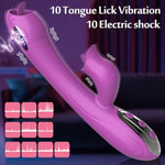 Tongue Sex Toy Realistic Dildo Adult Toys Silicone Vaginal Clitoral Stimulator, 3 In 1 G Spot Anal Vibrators With 10 Licking & Vibrating & Electric Modes For Women And Couples Maturbation Purple