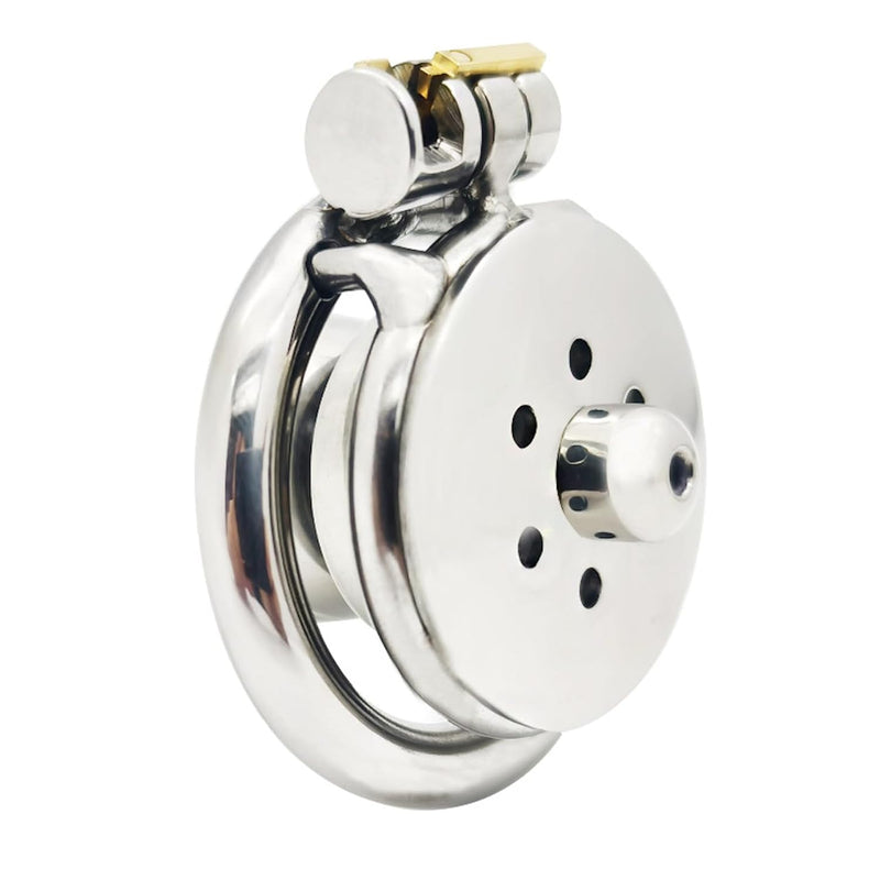 Flat Chastity Cage With Funnel Pee Mop Stainless Steel Chastity Lock For Men Penis Cage Man Lock Design, Good Concealment, Penis Cage For Men, Sm Sex Toys (1.77In/45Mm)