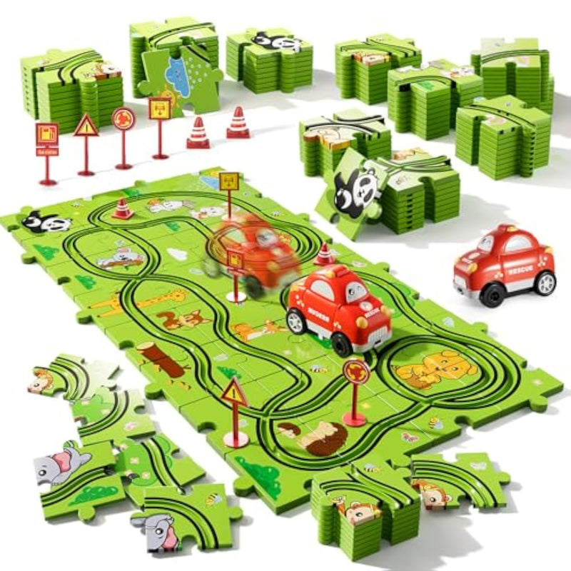 Toddler Toys Gifts For 3 4 5 Year Old Boys, 39 Jigsaw Puzzle Race Track Car Set Toys For Kids Boys Toddlers 3-5 4-6, Puzzle Tracks Car Toys Gifts For 3 4 5 Year Old Girls Kids