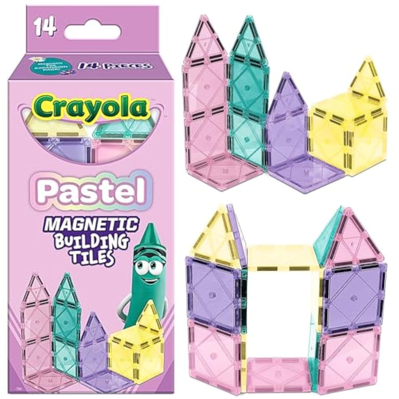 Crayola Magnetic Tiles, Building Set For Kids, Magnetic Building Toys For Kids, Stem Travel, Gift For Boys And Girls Ages 3+, 14-Piece Set (Pastel)