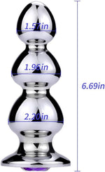 Anal Beads: Stainless Steel Butt Plug with 3 Big Balls and Purple Jewelry, Prostate Massage Anal Dilator for Men &amp; Women